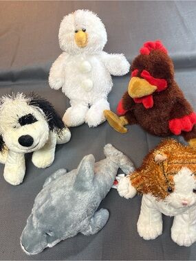 Ganz Webkin plushie Lot of 5 dog, rooster, cat, dolphin, snowman